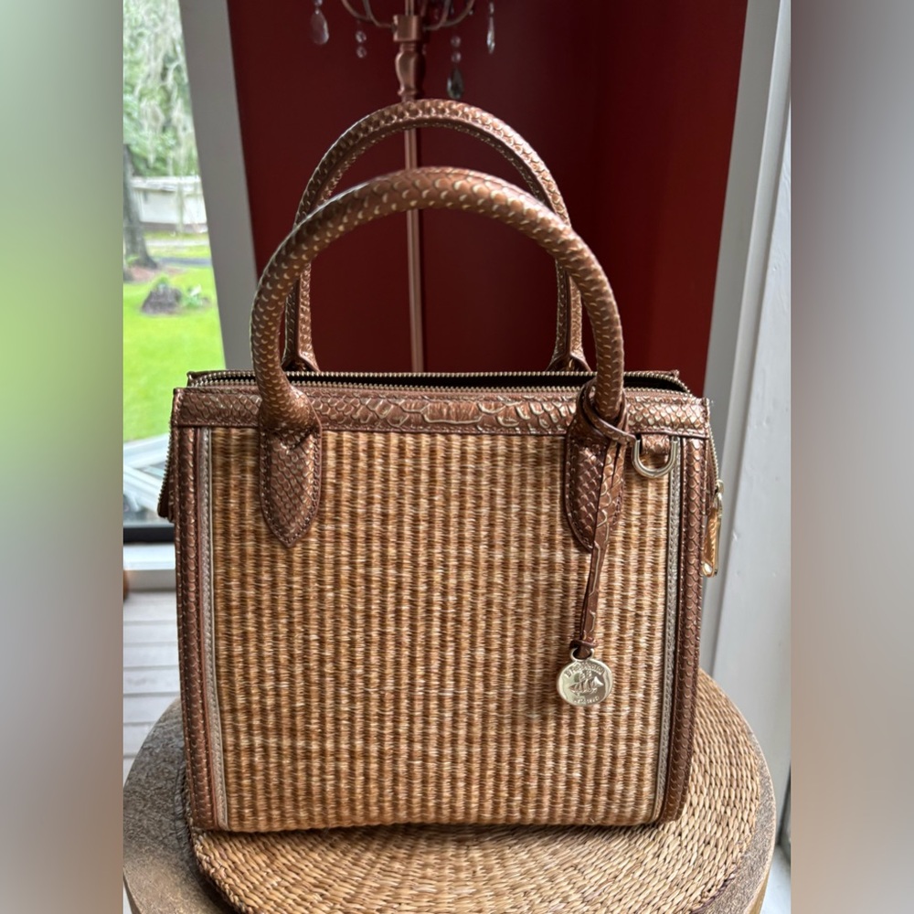 Brahmin Tan and Brown Woven Satchel